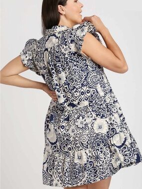 Umgee Navy and‎ White Floral Paisley Tiered Dress